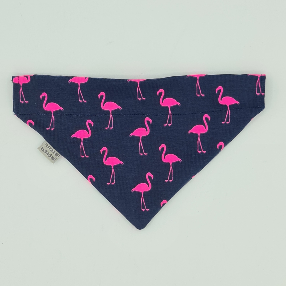 Halstuch für den Hund in dunkelblau mit pinken Flamingos